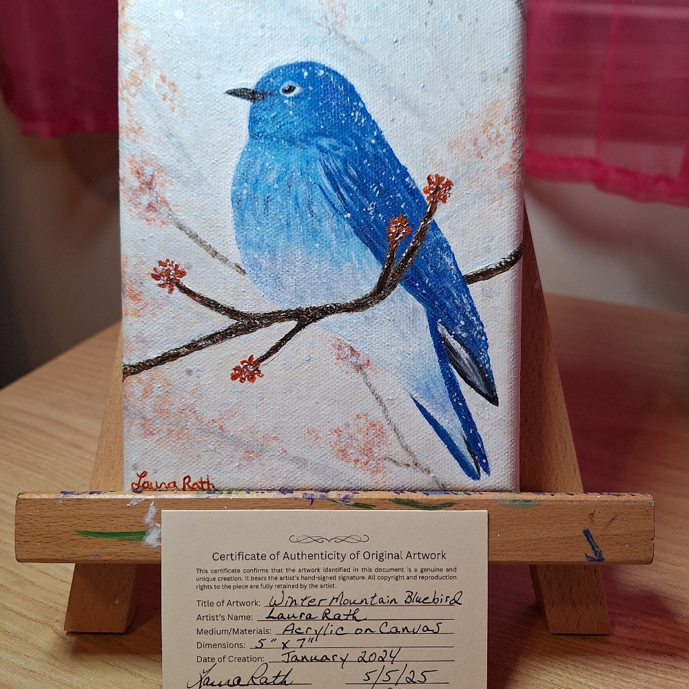 Winter Mountain Bluebird Original Acrylic Painting
